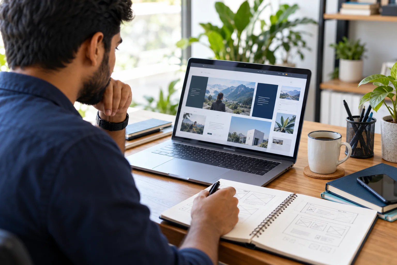 Introduce your skills and relevant work — illustrative website project scene