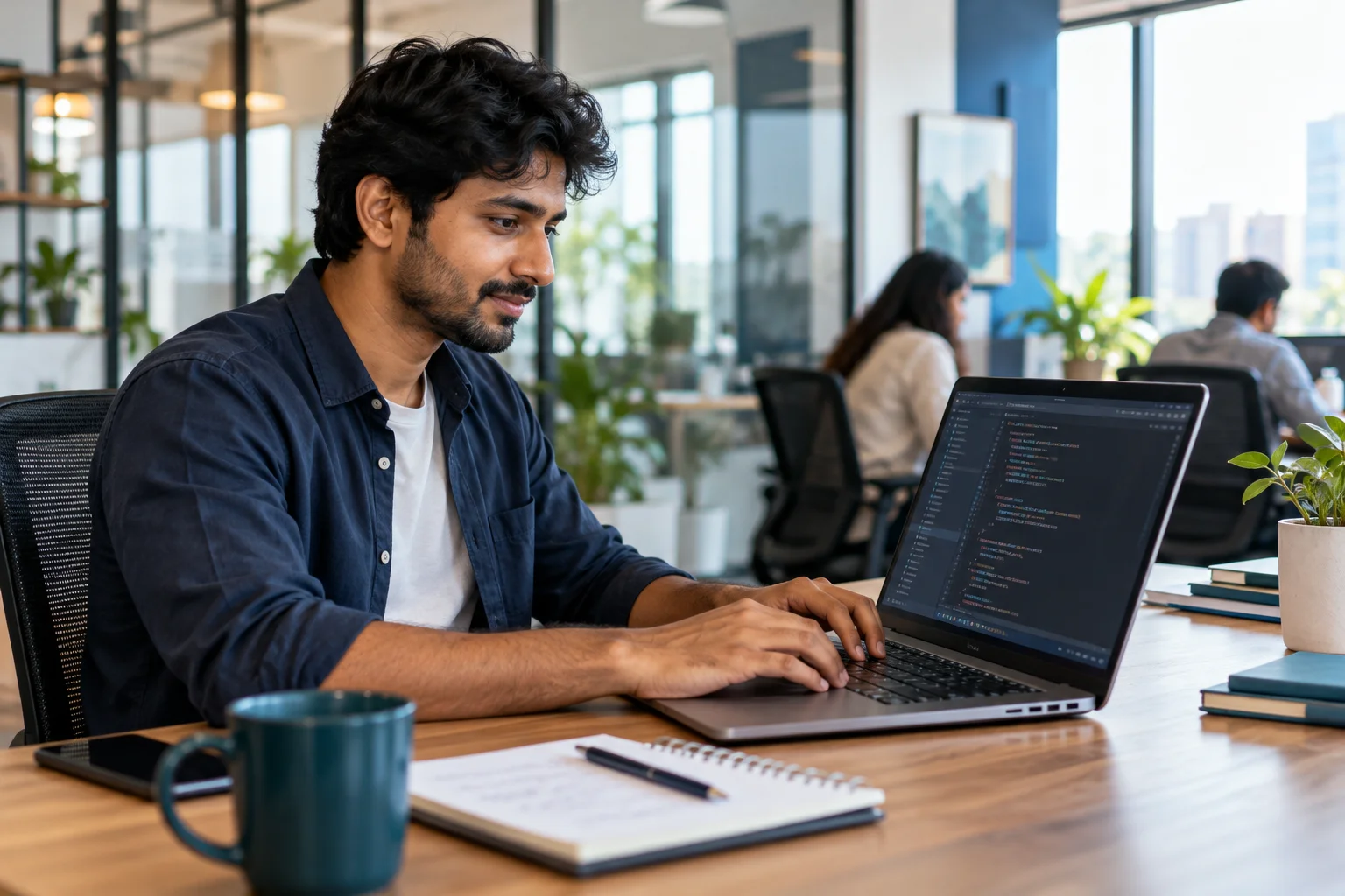 Website development planning with a laptop and desktop workstation