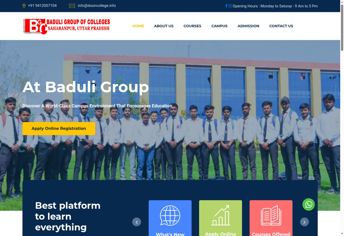 Baduli Group of Colleges homepage screenshot