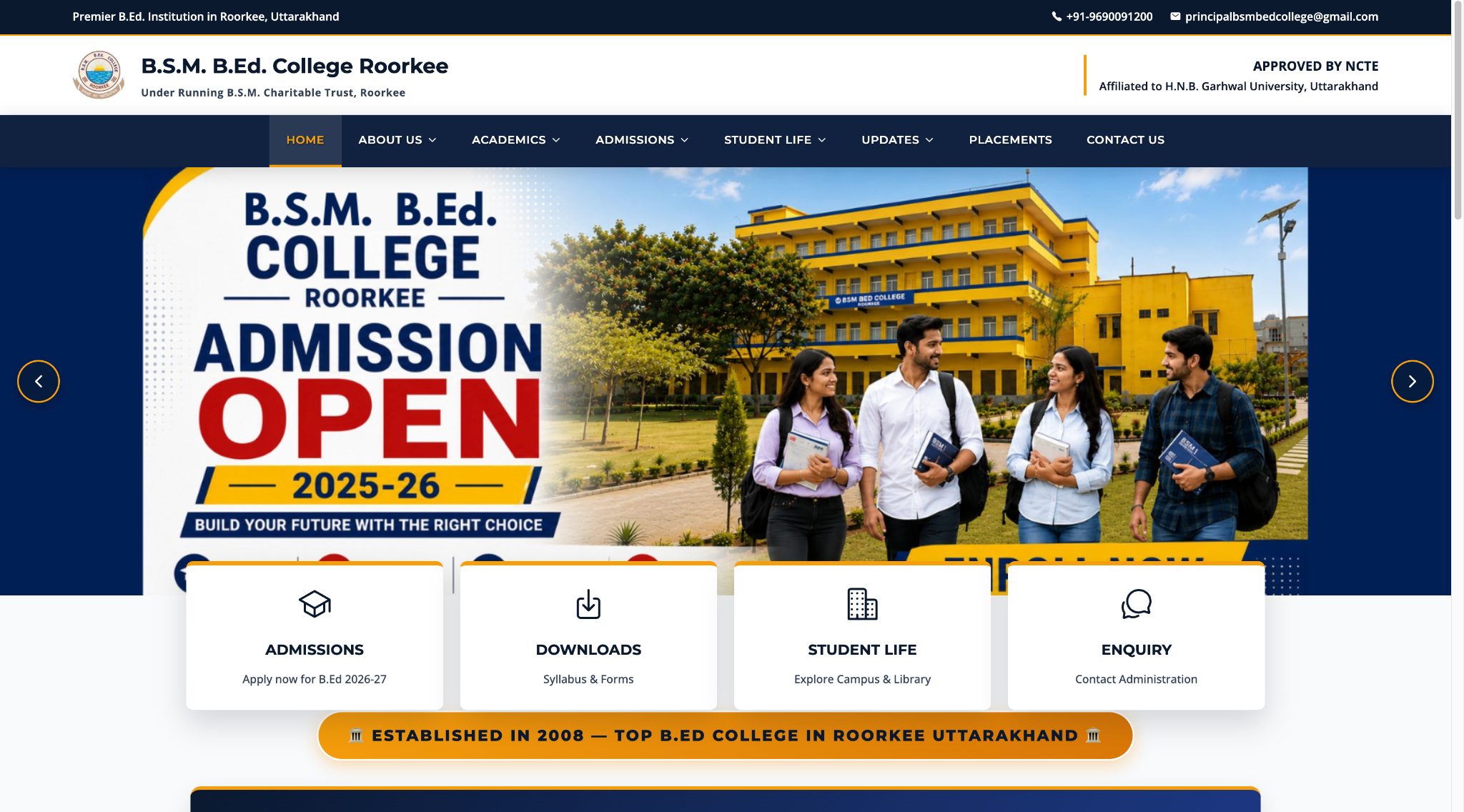 BSM B.Ed College homepage screenshot