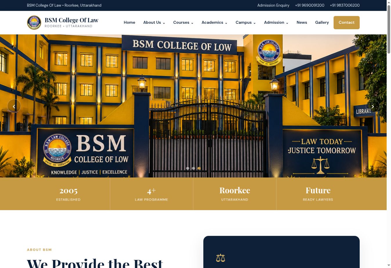 BSM College of Law homepage screenshot