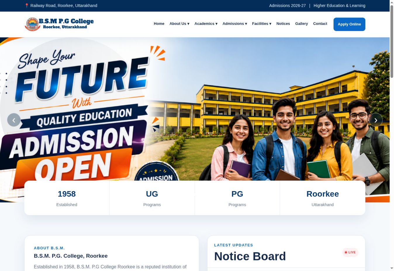 B.S.M. P.G. College homepage screenshot