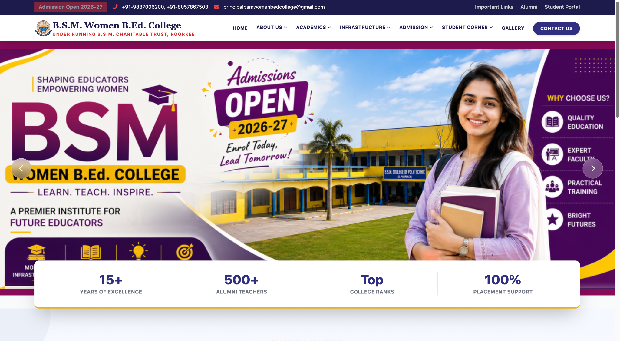 BSM Women B.Ed College homepage screenshot