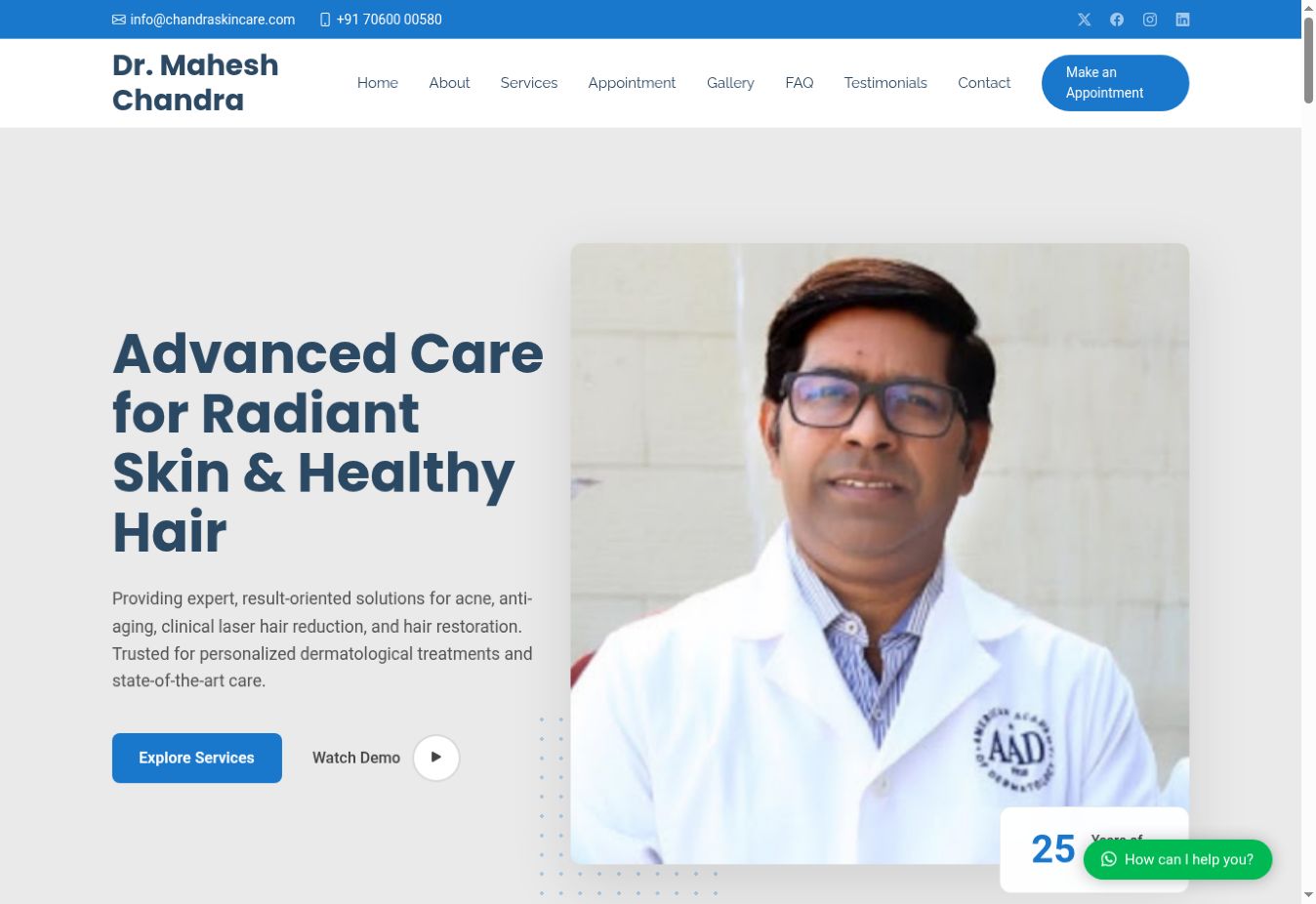 Chandra Skin Care homepage screenshot