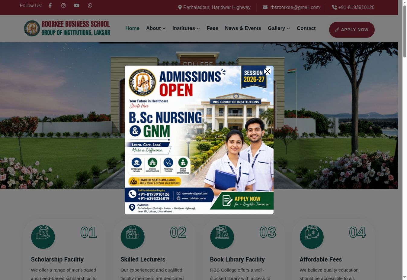 RBS Group of Institutions homepage screenshot