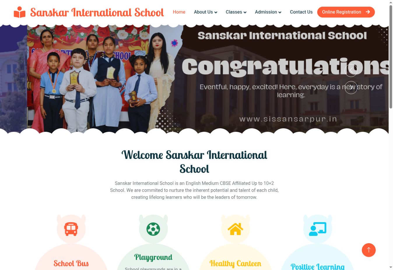 Sanskar International School homepage screenshot