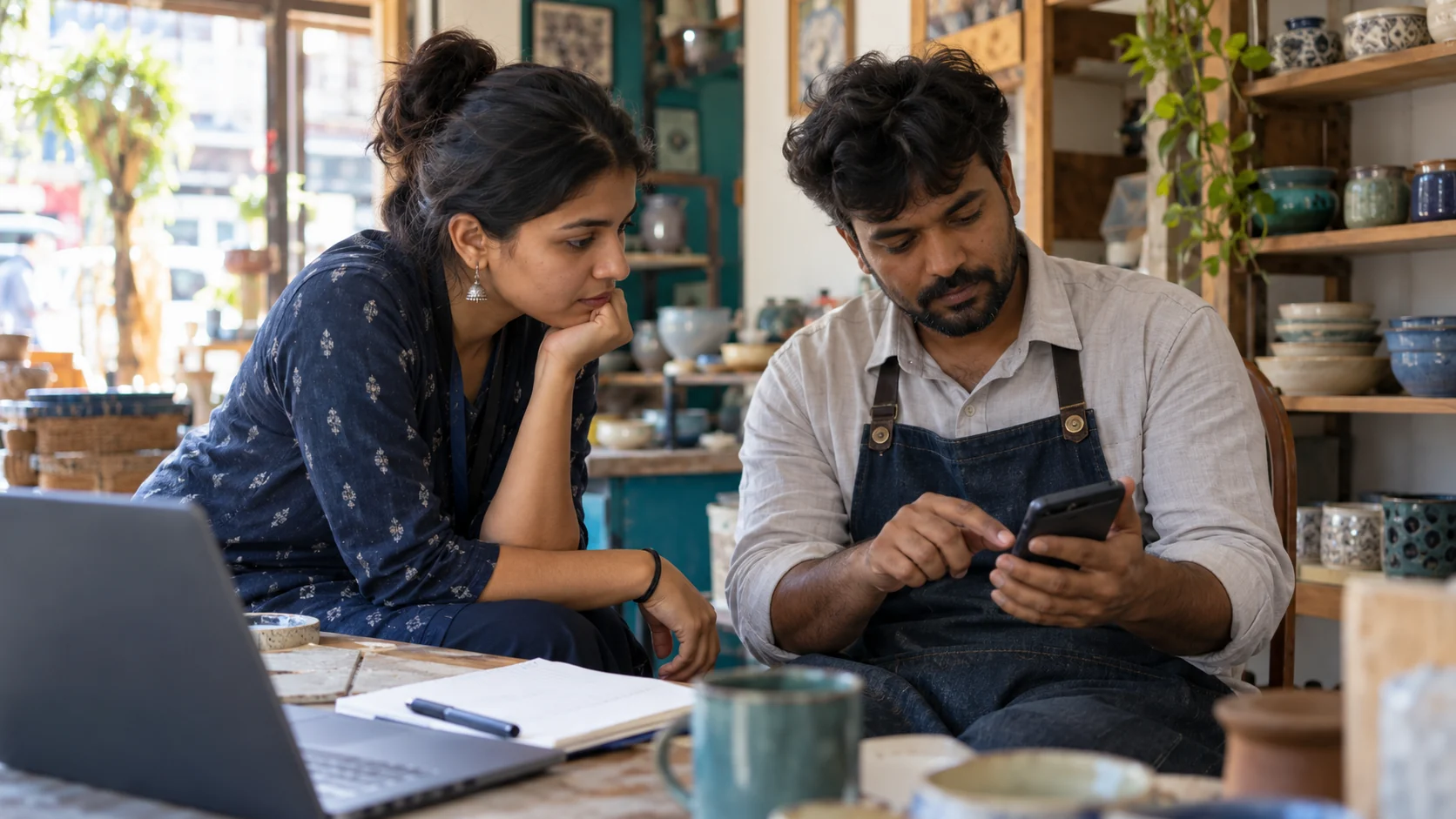 Indian UX researcher observing a volunteer using a website on a phone
