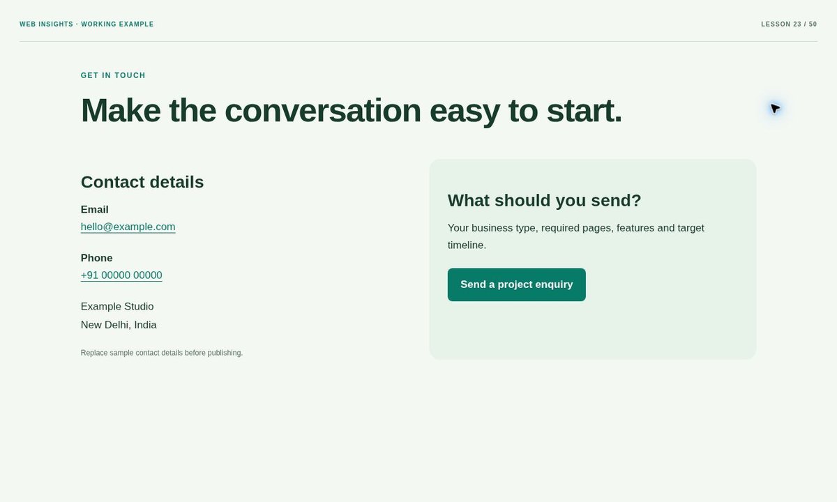 Example preview: How to Make a Contact Page with Email and Phone Links