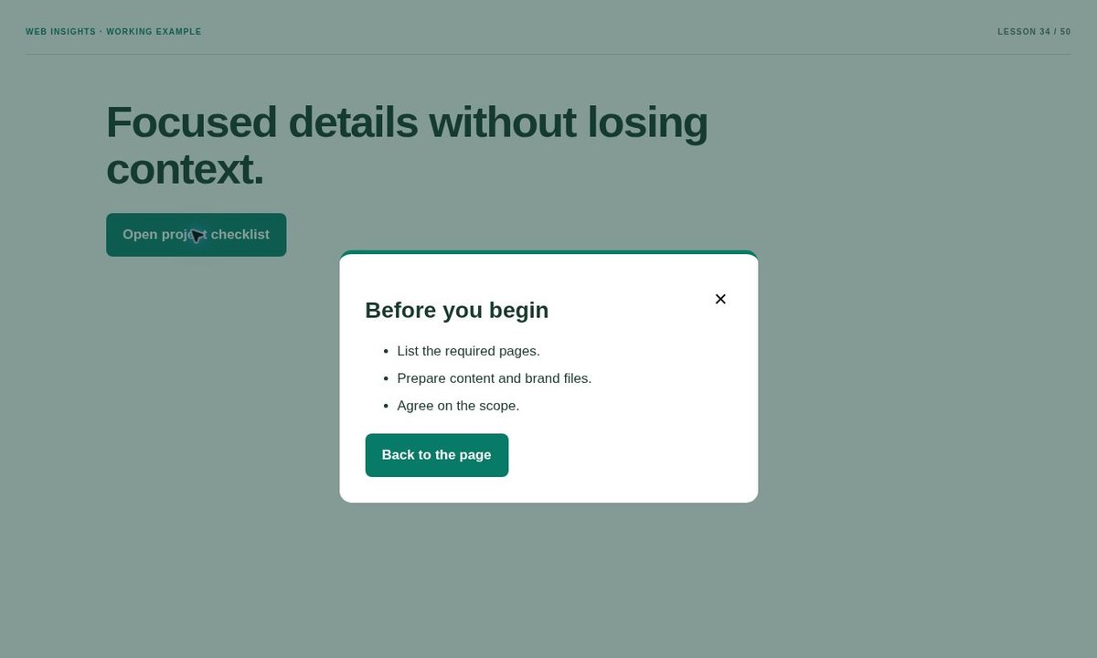 Example preview: How to Make an Accessible Modal Popup with HTML Dialog