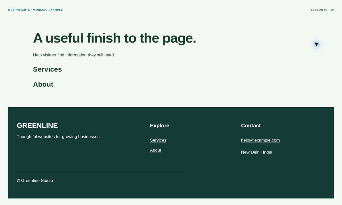 Example preview: How to Make a Website Footer with Links and Contact Details