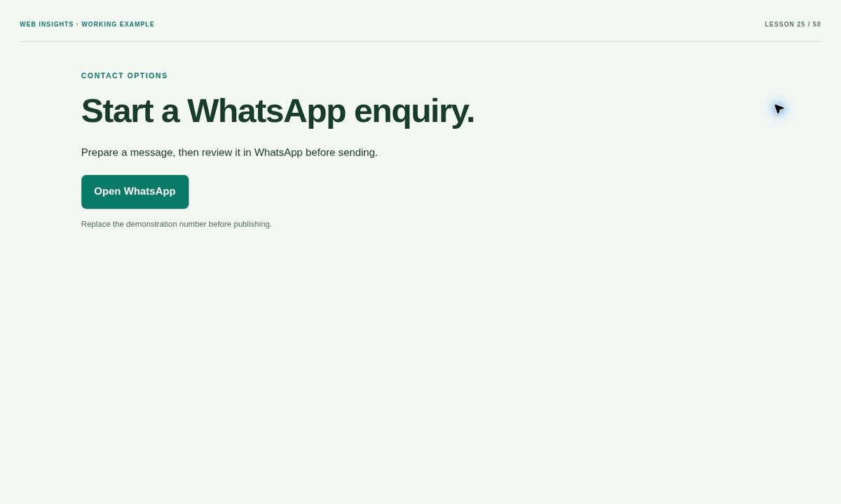 Example preview: How to Make a WhatsApp Enquiry Button with a Prepared Message