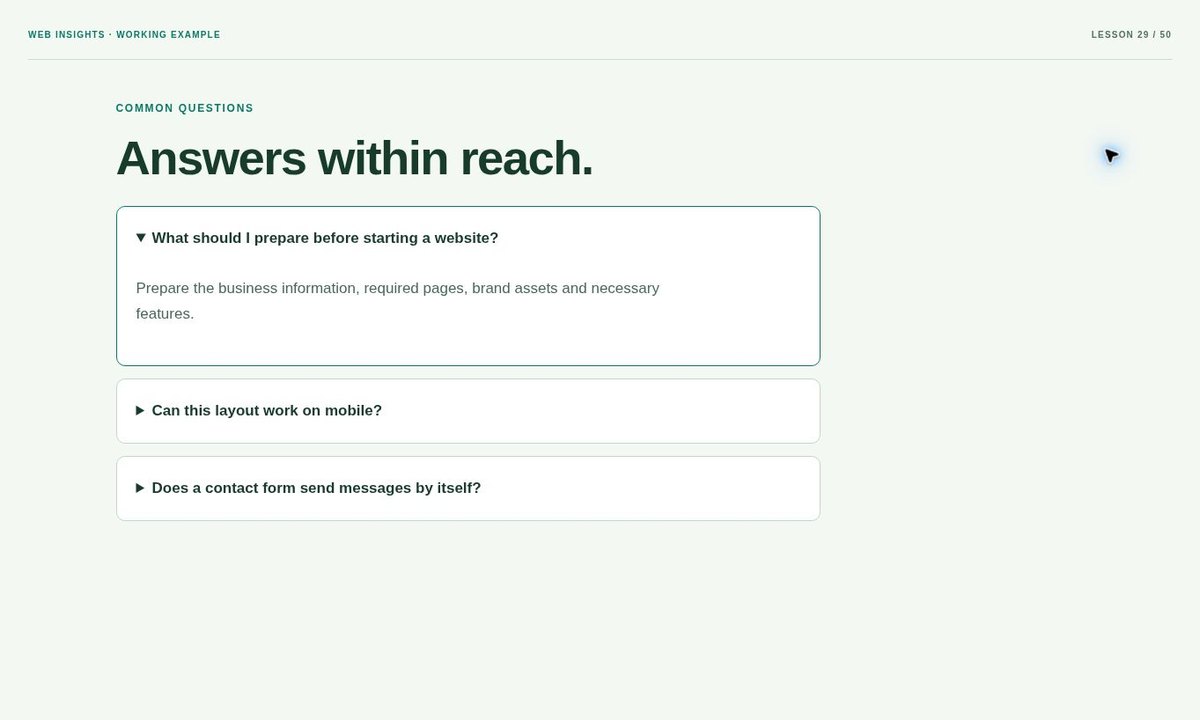 Example preview: How to Make an FAQ Accordion with HTML Details and Summary