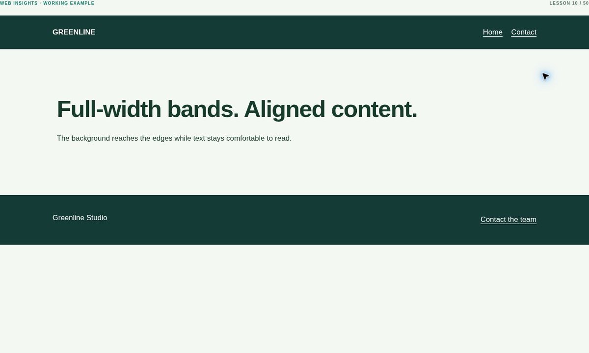 Example preview: How to Make a Full-Width Header and Footer with Centered Content